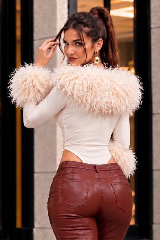 Furry Me Bodysuit Top- Ivory