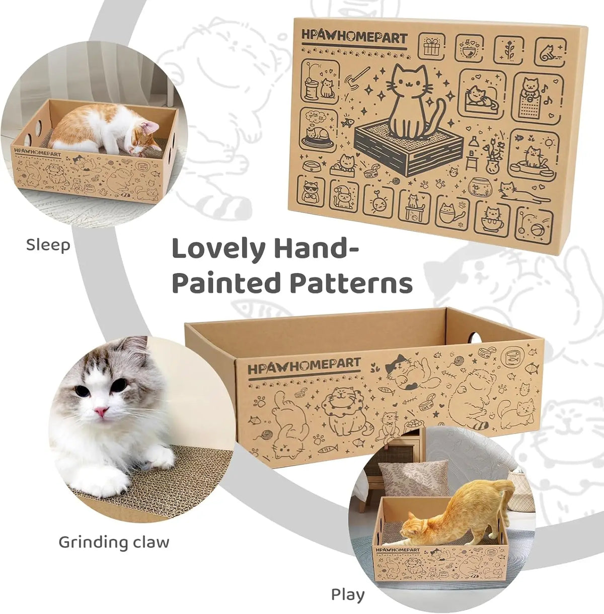Extra Large Cardboard Cat Scratcher 5in1 Cat Scratching Pads with 2pcs Box, Cardboard Scratch Boxes for Large Sized Cats