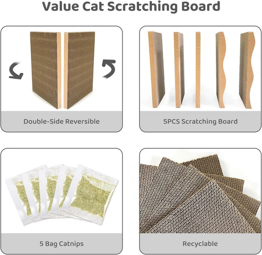 Extra Large Cardboard Cat Scratcher 5in1 Cat Scratching Pads with 2pcs Box, Cardboard Scratch Boxes for Large Sized Cats