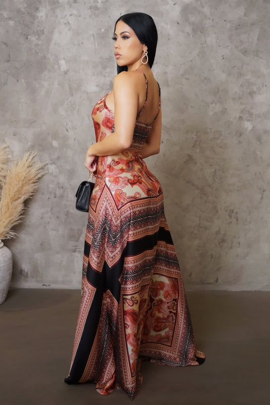 Red Satin Maxi Dress