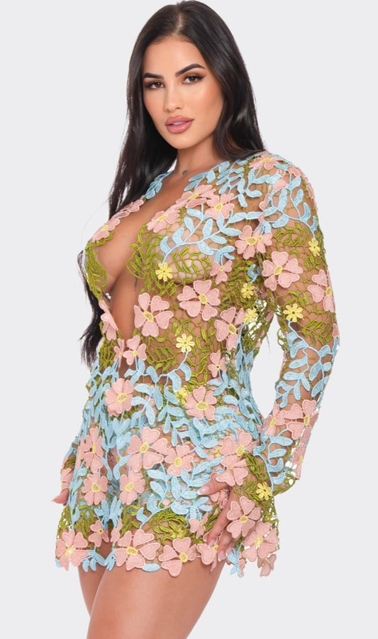 3D Flower Petals Crochet Shorts & Blazer Set