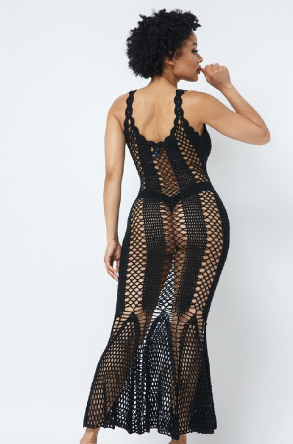Vestido Preto de Crochê Saída de Praia Sexy