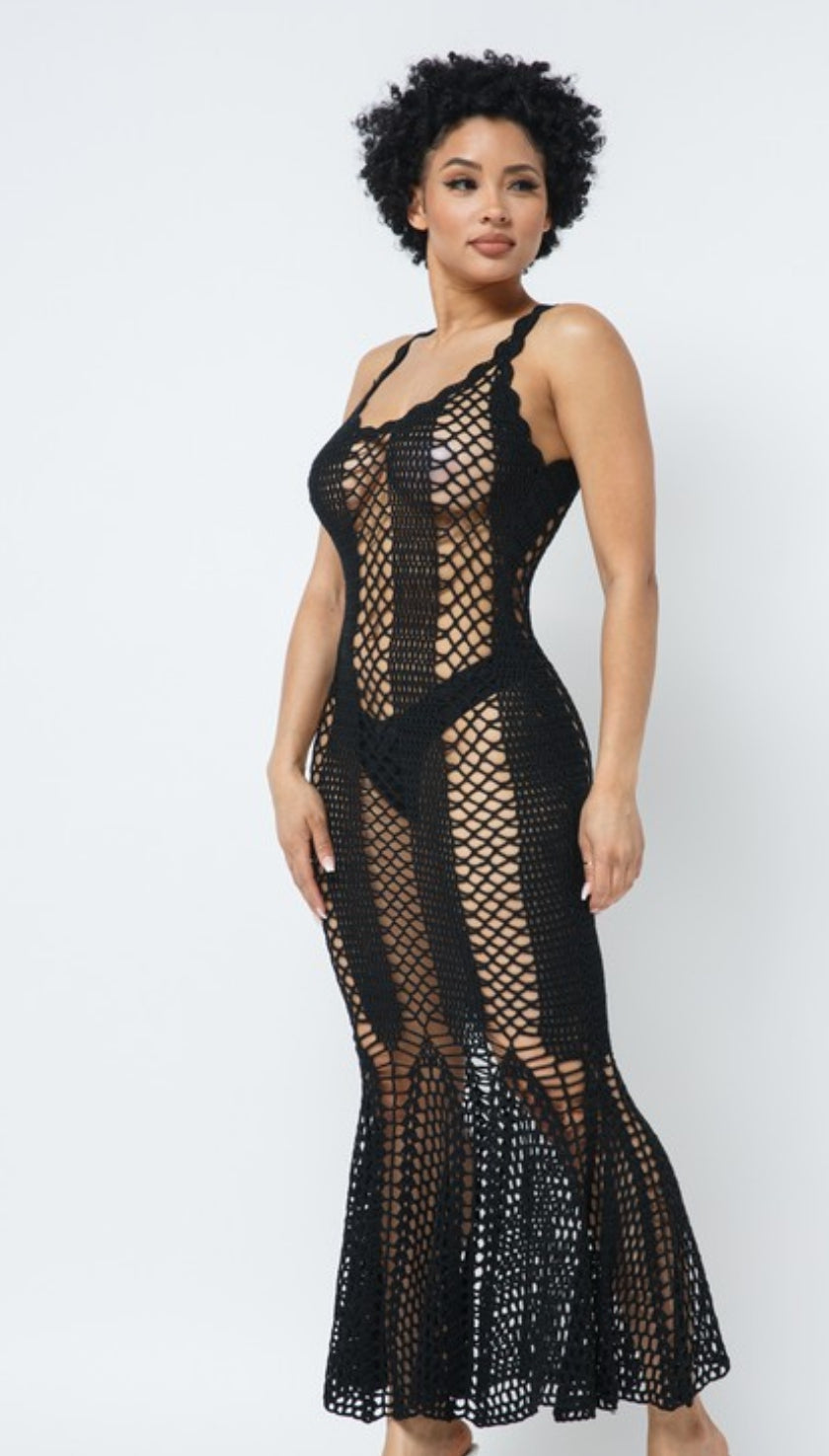 Vestido Preto de Crochê Saída de Praia Sexy