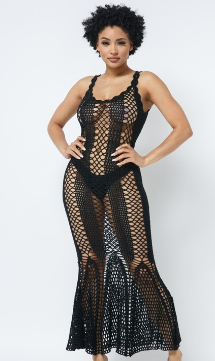 Vestido Preto de Crochê Saída de Praia Sexy