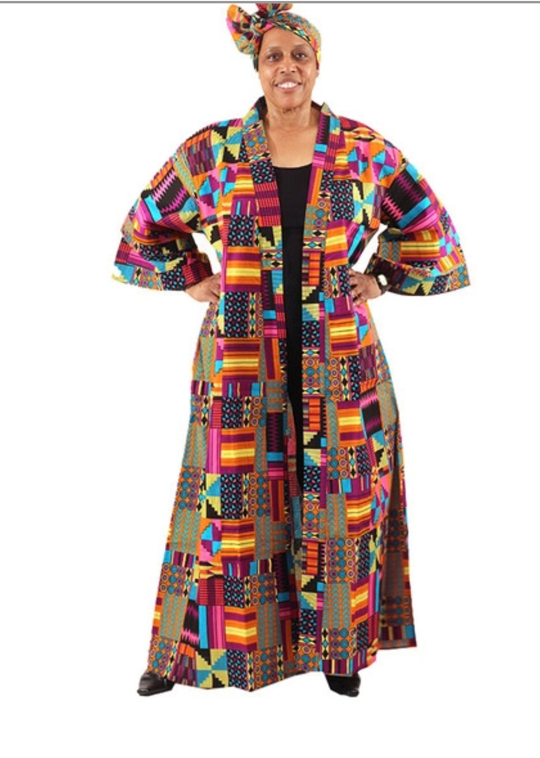 100% Cotton African Print Long Kimono