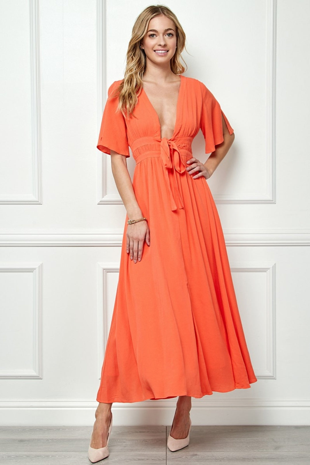 Solid Orange Maxi Dress