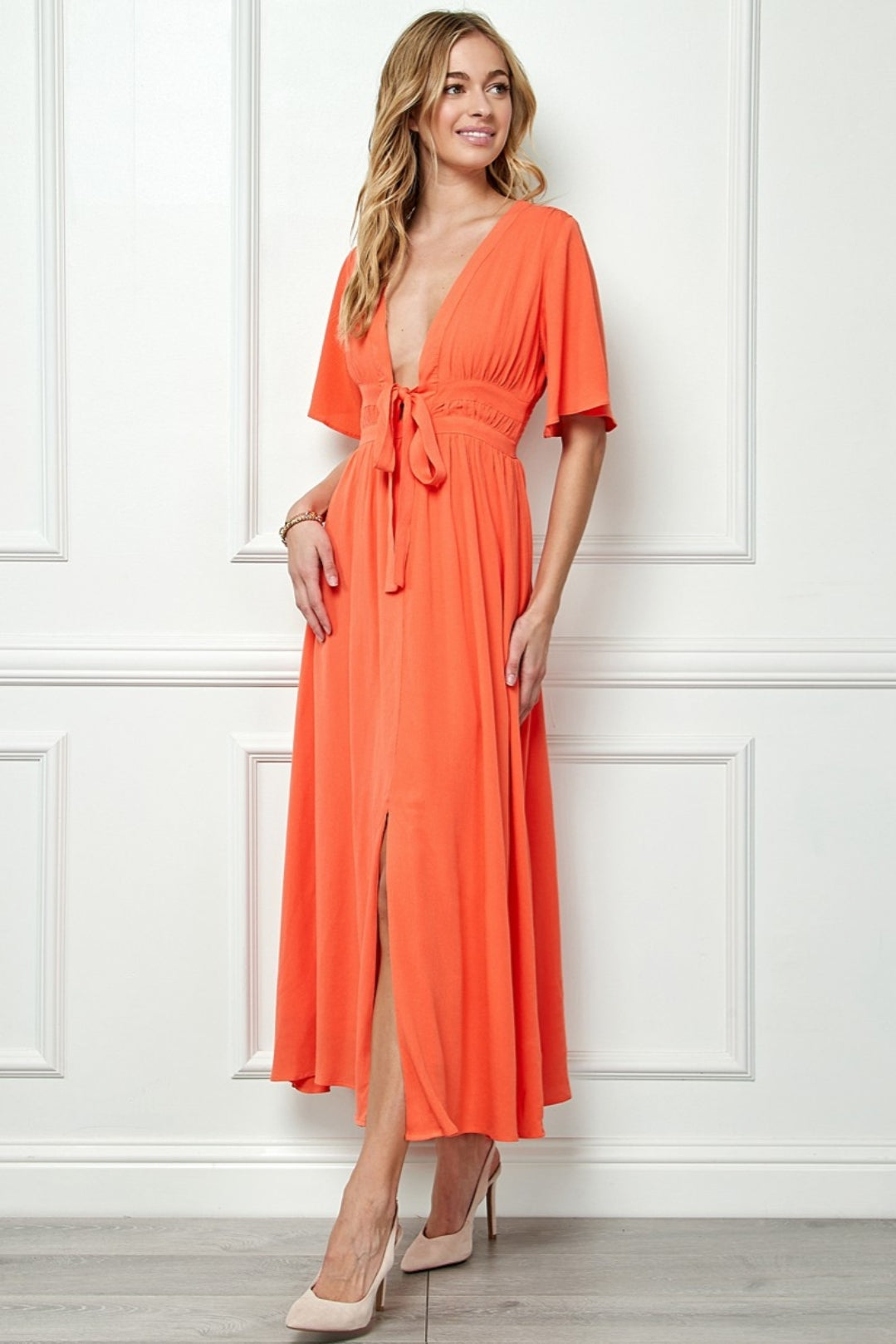 Vestido Longo Laranja Liso