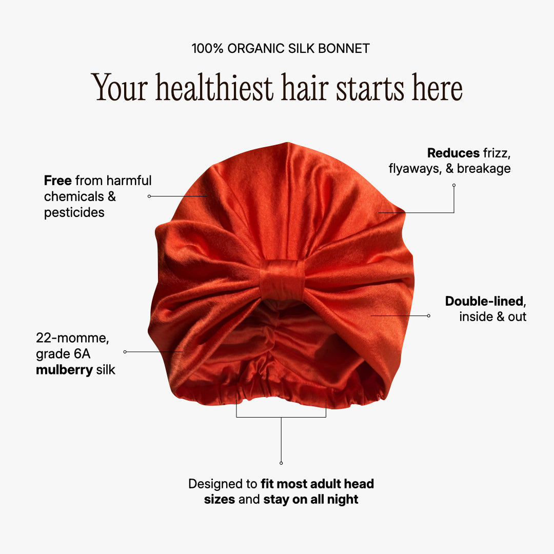 Touca de Seda Orgânica para Cabelos Vermelho Tomate