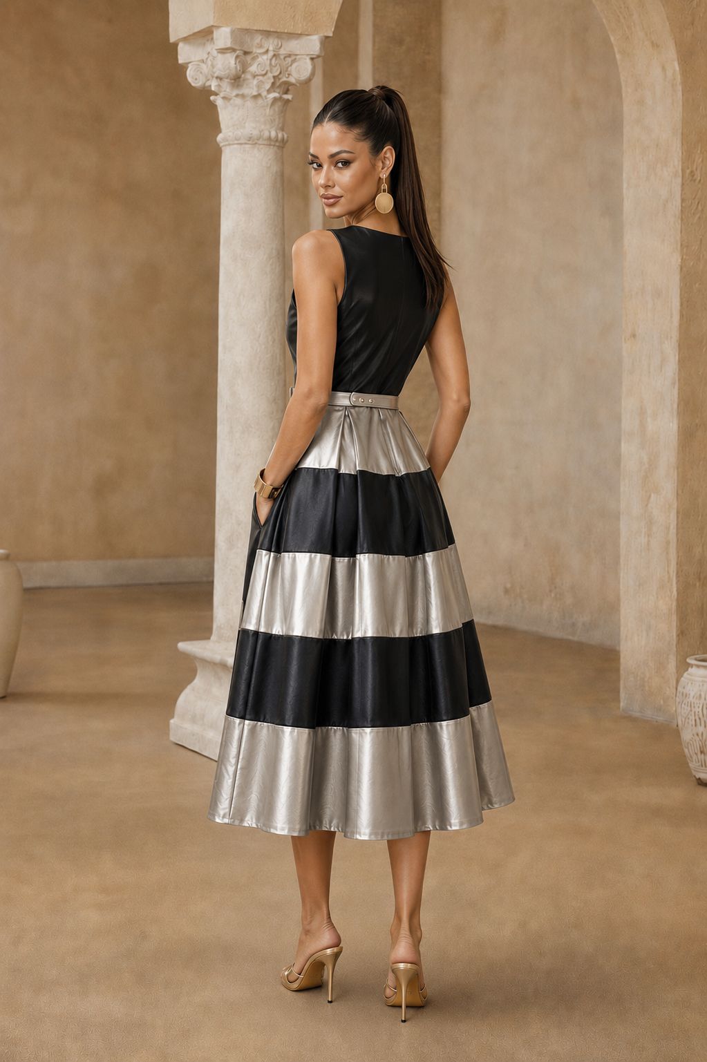 Black & Silver Midi A-Ling Dress