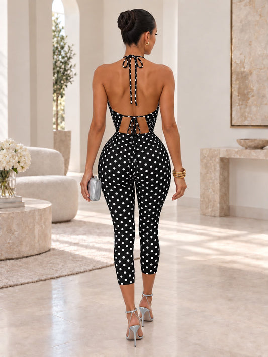 Capri Romper- Polka Dot/Black