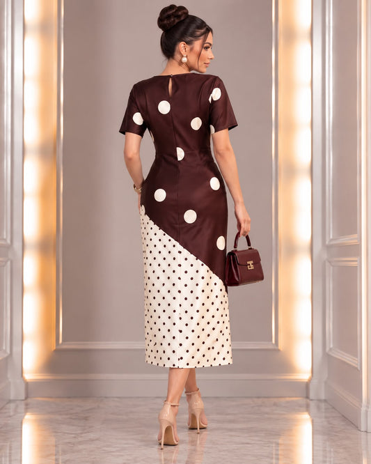 Big & Small Polka Dot Elle Satin Dress- Chocolate