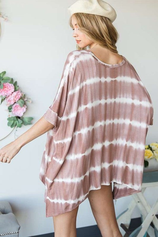 PLUS SIZE STRIPED TIE DYE ROUND NECK TUNIC- 3 COLORS
