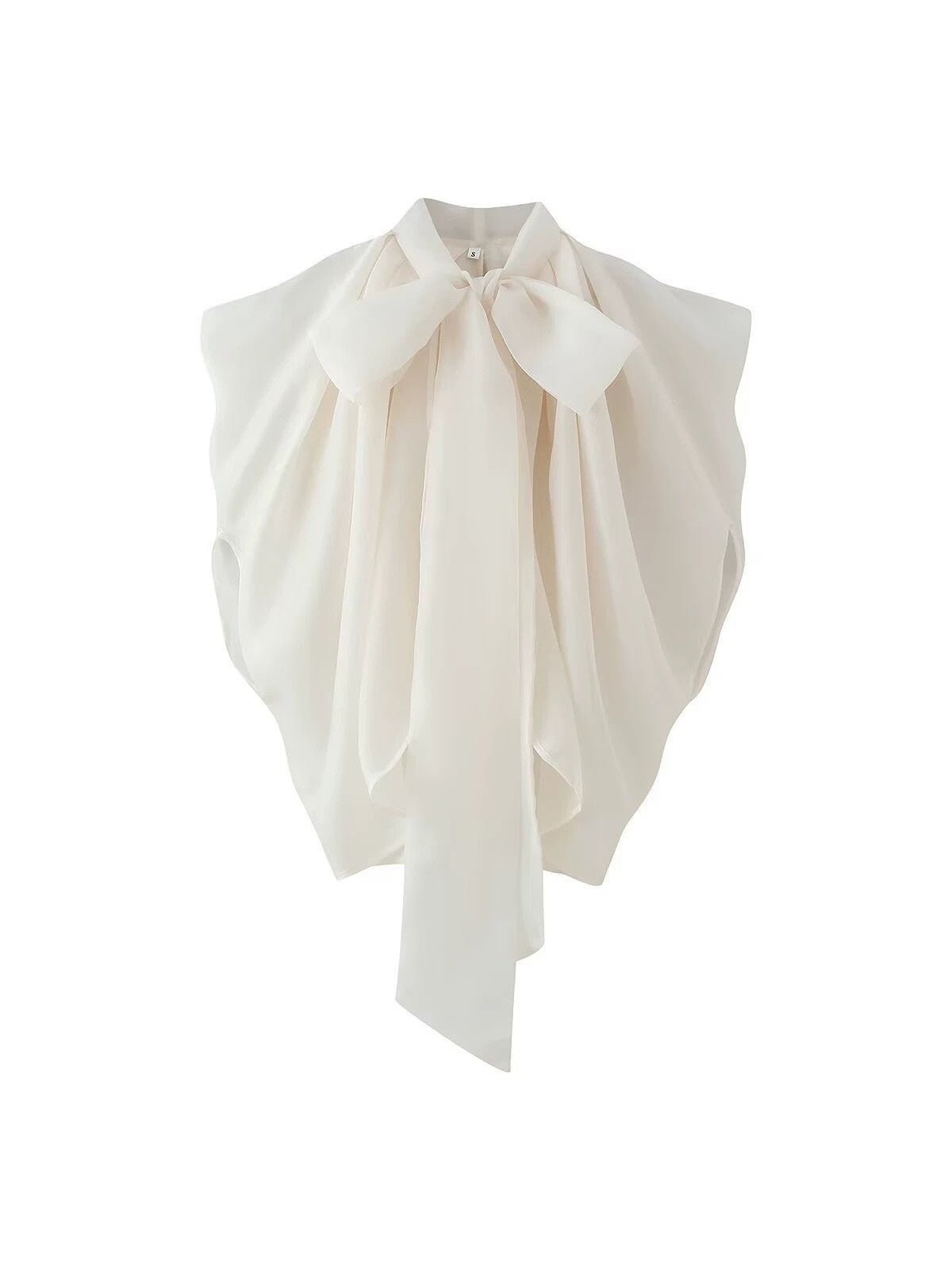 Organza Oversized Bow Blouse Top- Ivory
