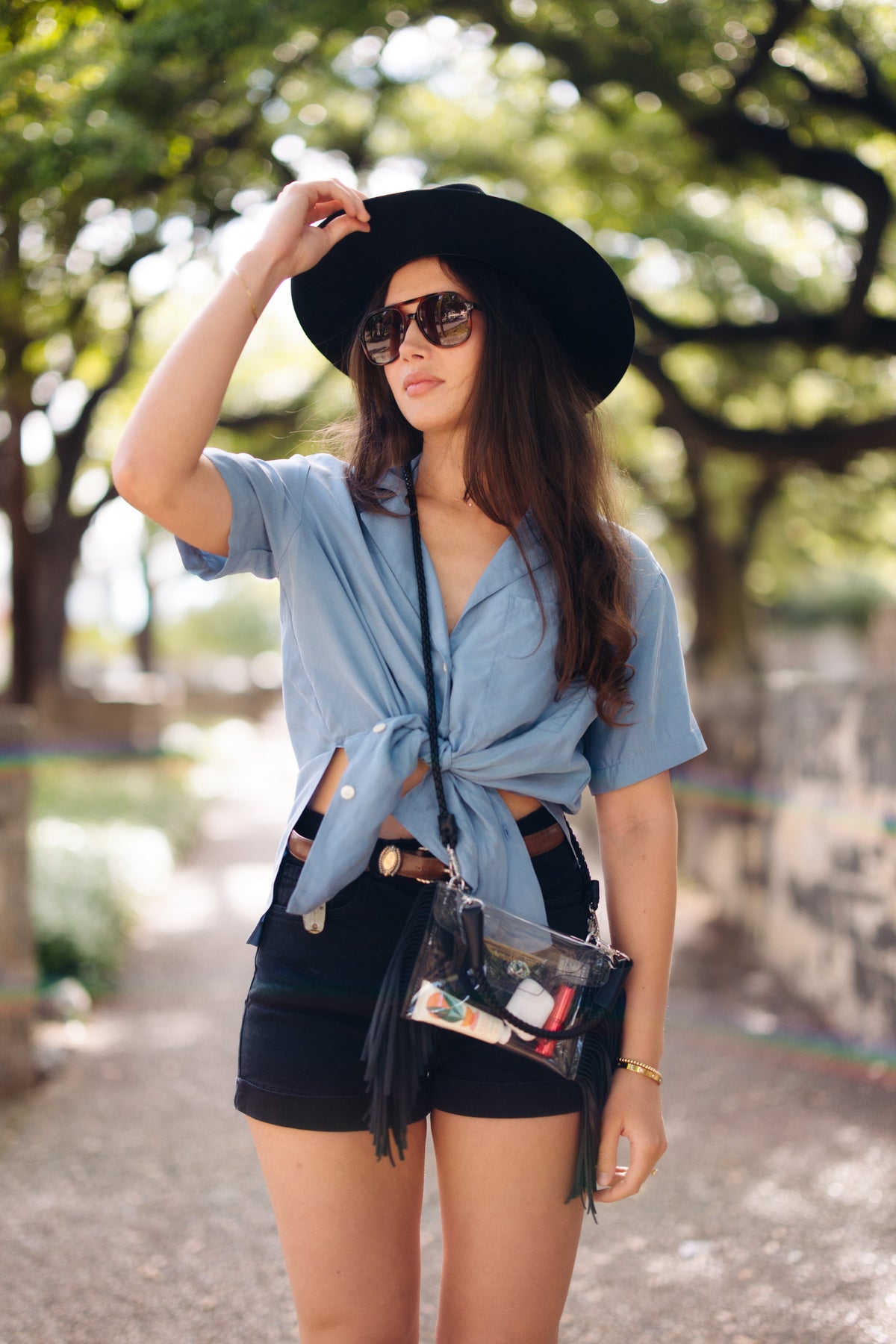 Bolsa Transversal Transparente com Franjas