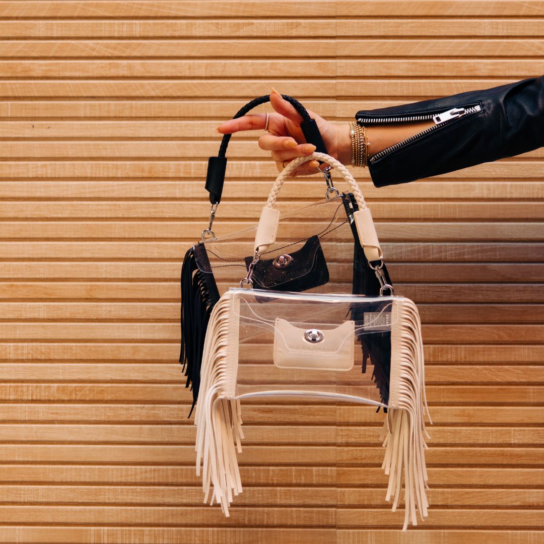 Bolsa Transversal Transparente com Franjas