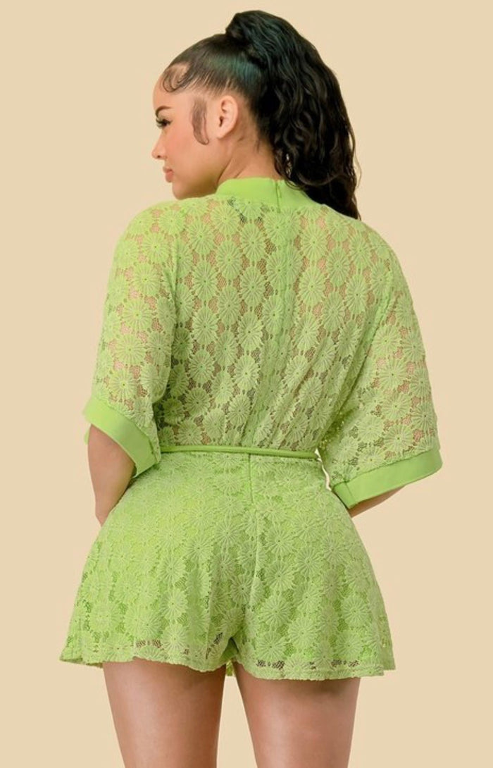 Crochet Flower Petal Romper- Green