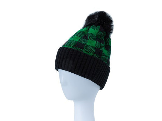 CHECKERED POM POM BEANIE-4 COLORS