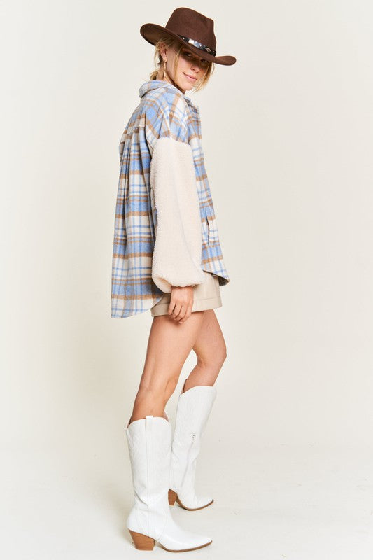 Multi Plaid Fuzzy Sleeve Jacket-2 Colors