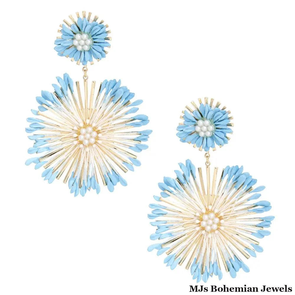 Dangle Blue Wildflower Large Earrings for Women