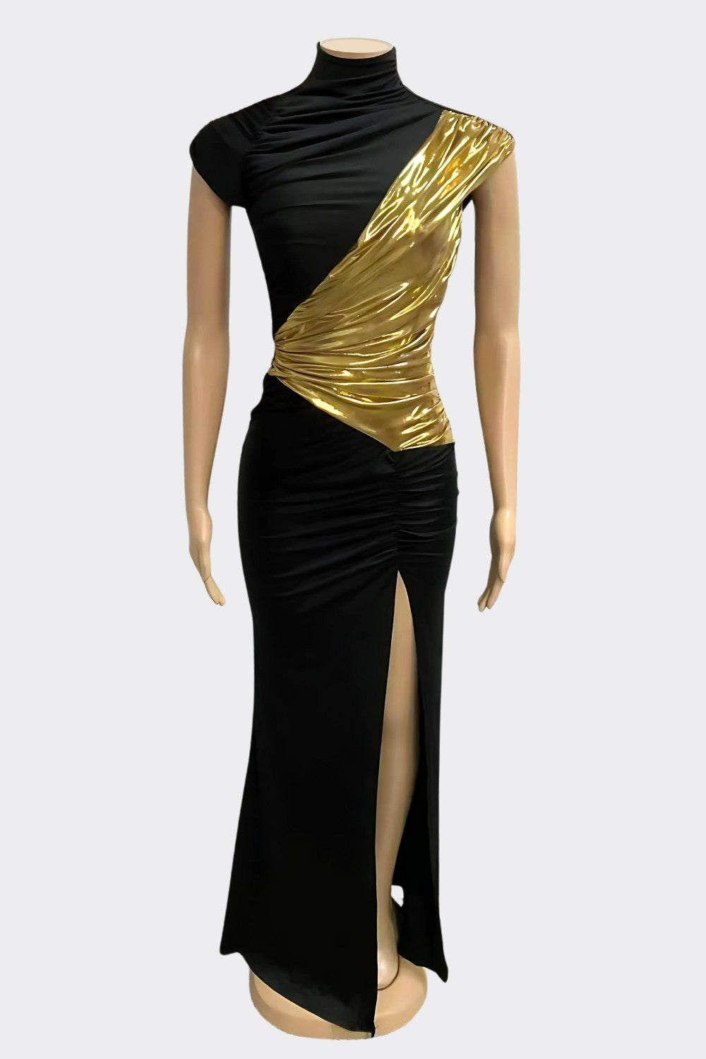 Such a Diva! Metal on Solid Maxi Dress- Gold/Black