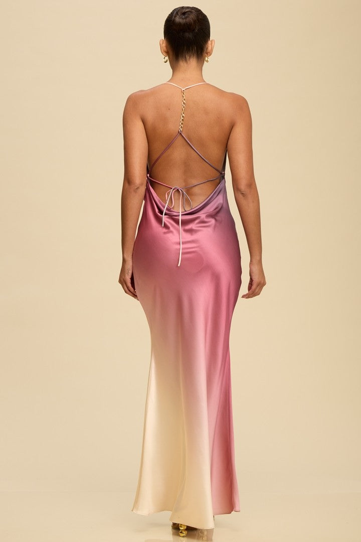 Gradient Twist Open Back Maxi Dress- Pink