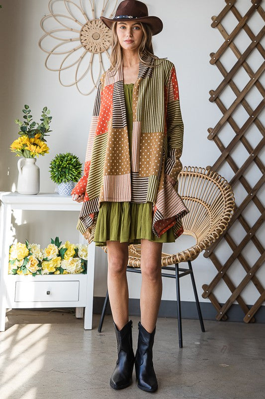 PLUS SIZE POLKADOT PRINT CARDIGAN