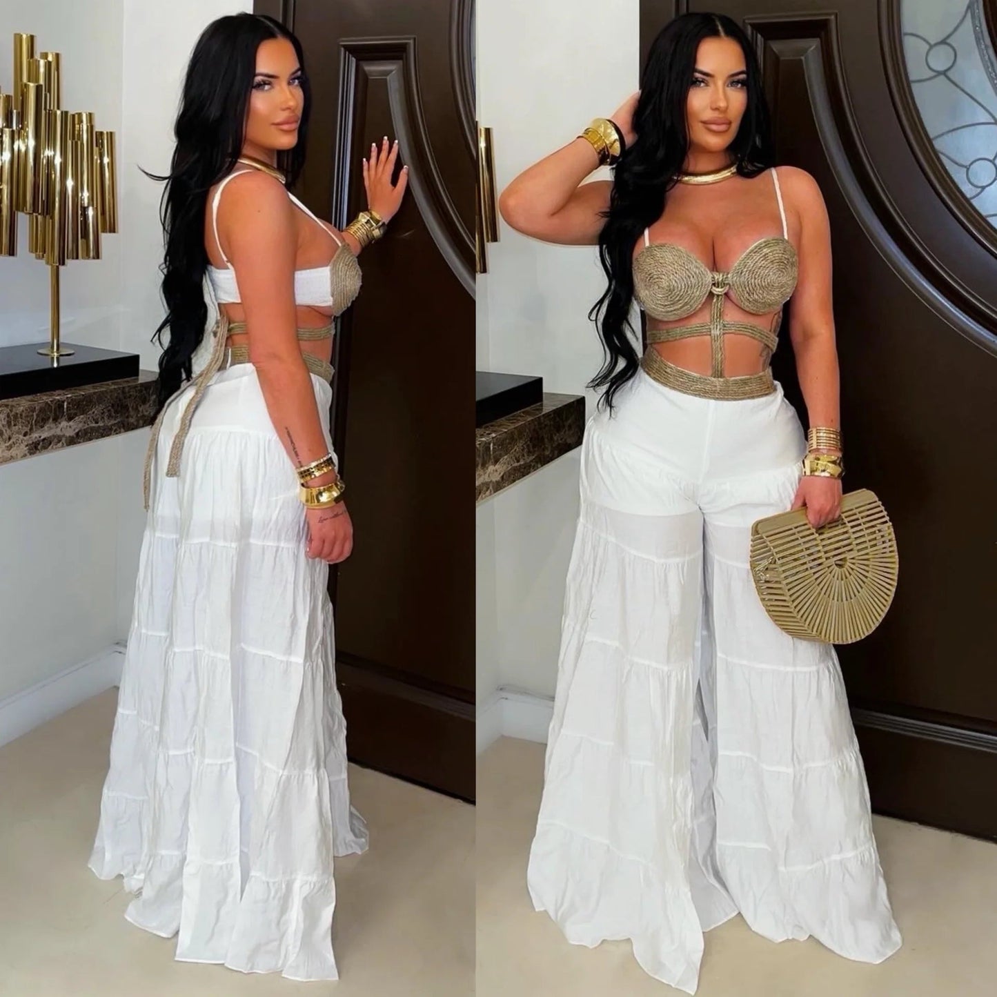 Tulum Raffia Bodice Jumpsuit- White