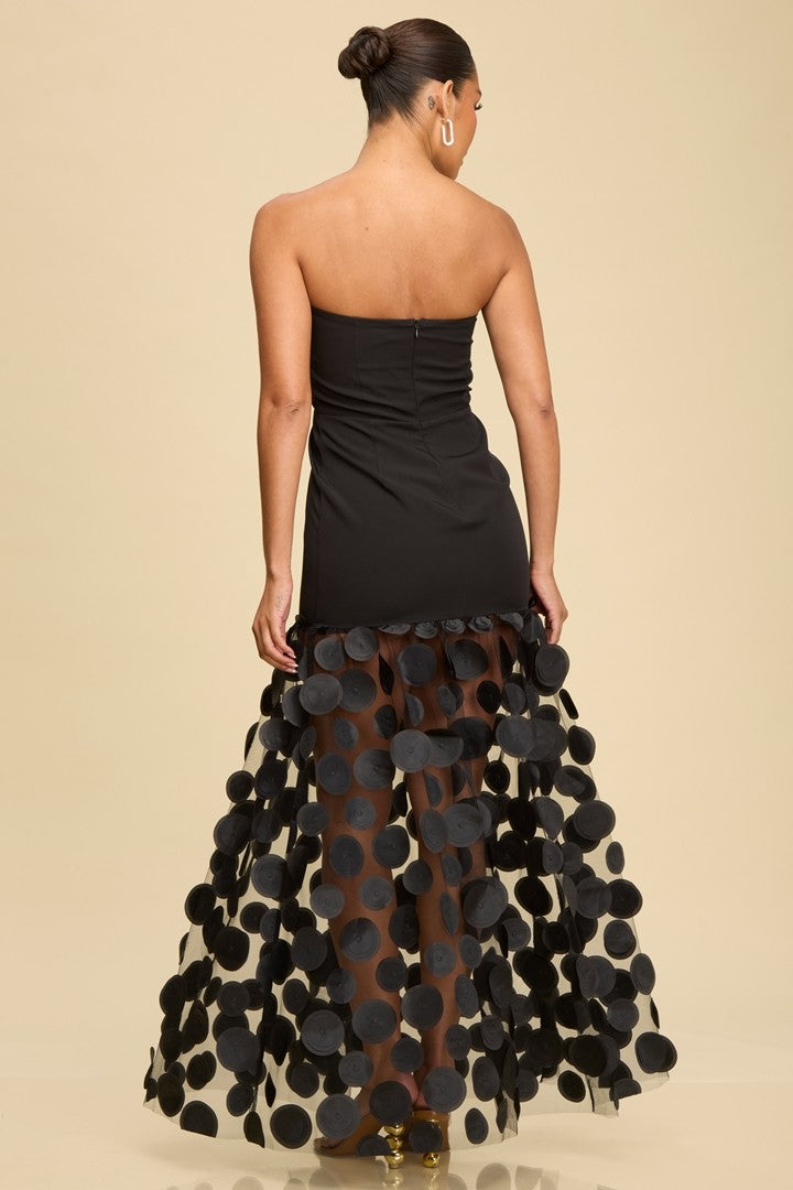 After Dark Black 3D Petals Flow Maxi Dress- Black