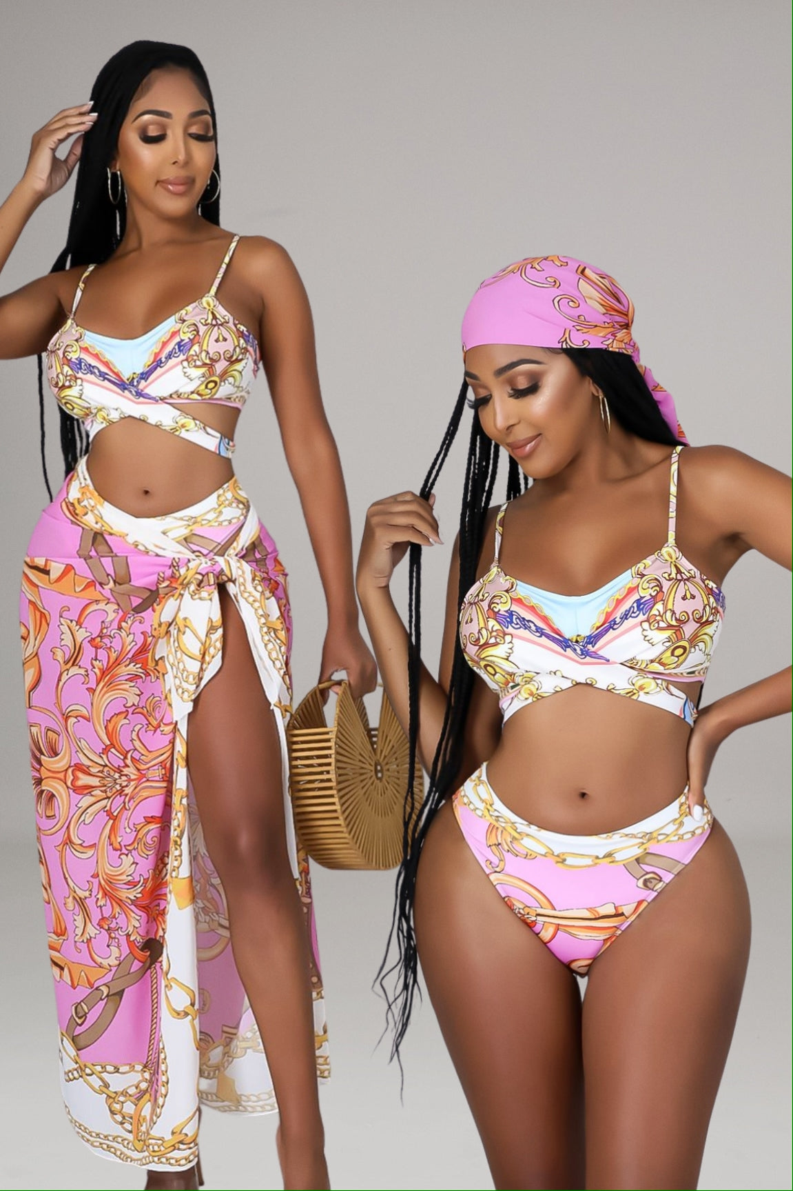 Conjunto de Biquíni de Três Peças Praia Particular