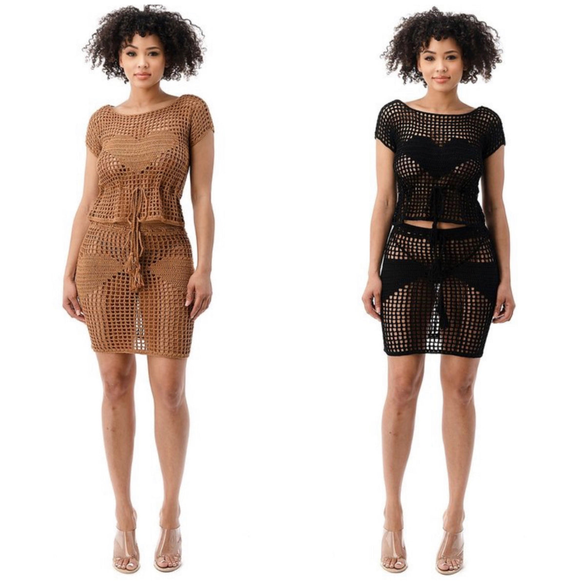 sexy crochet coverup skirt set