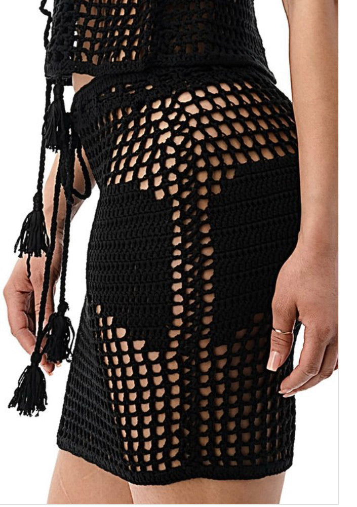 sexy crochet coverup skirt set