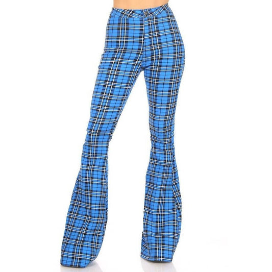 high rise plaid print pants