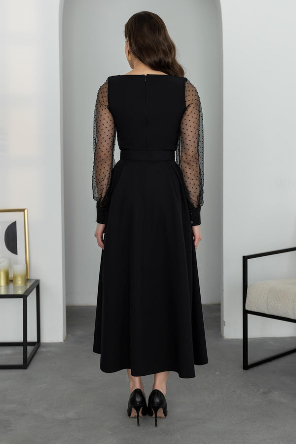 Take Me to Church Belted Midi Dress- Black