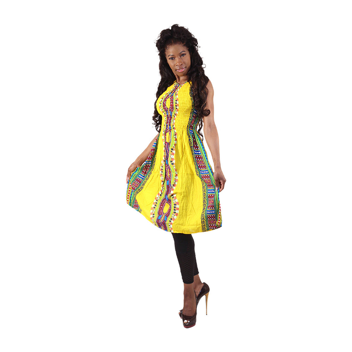 Dashiki Print Summer Midi Stretch-top Dress - ONE SIZE