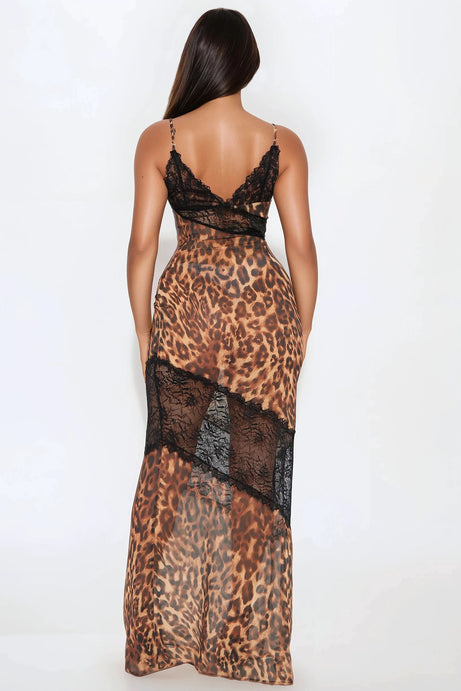 Leopard Lace Chiffon Maxi Dress