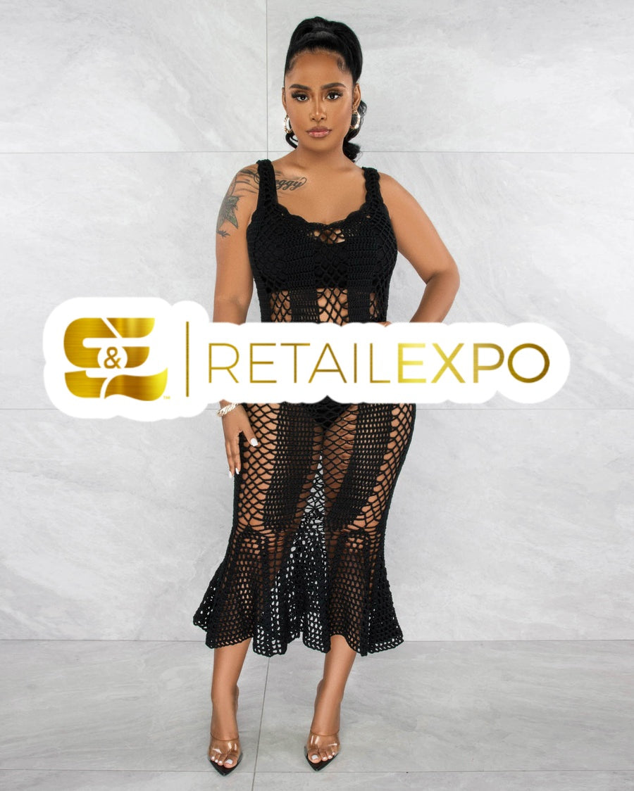 Vestido Preto de Crochê Saída de Praia Sexy