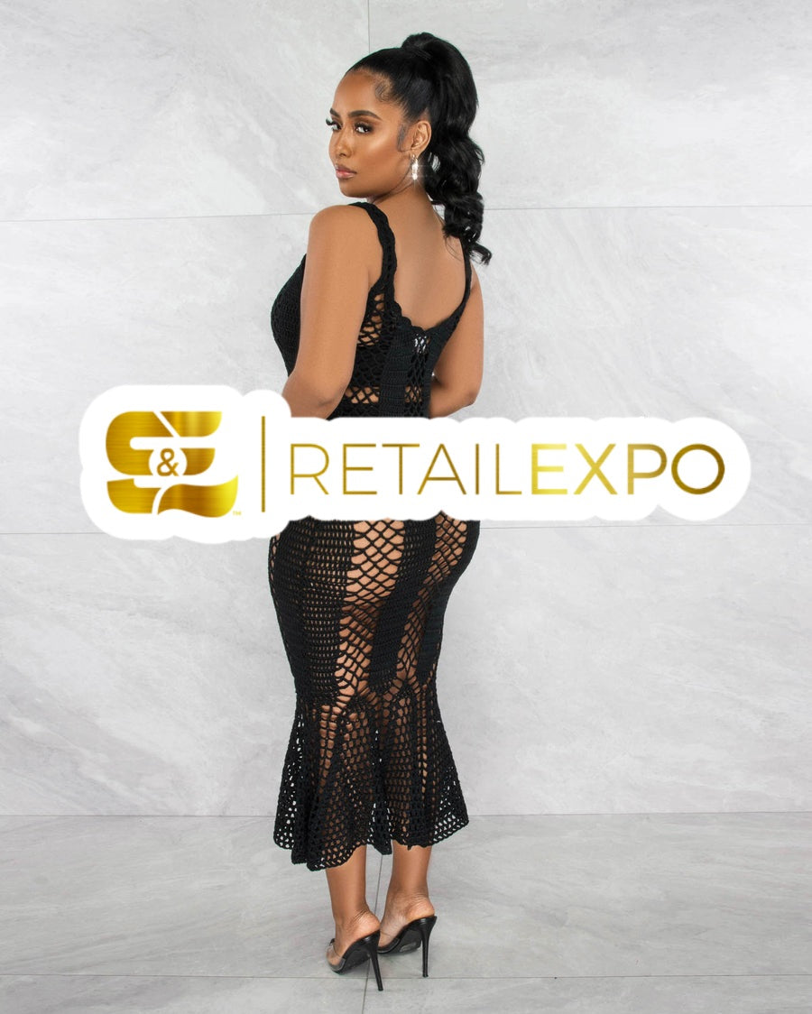 Vestido Preto de Crochê Saída de Praia Sexy