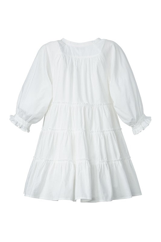 Vestido Branco Off-White com Tiers e Tassel
