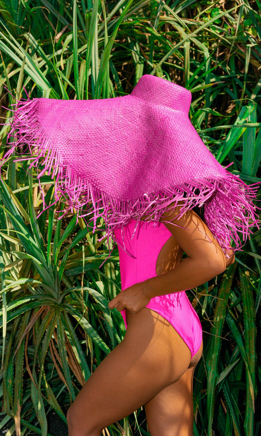 Amora Oversized Woven Straw Hat In Hot Pink (Pre-Order)