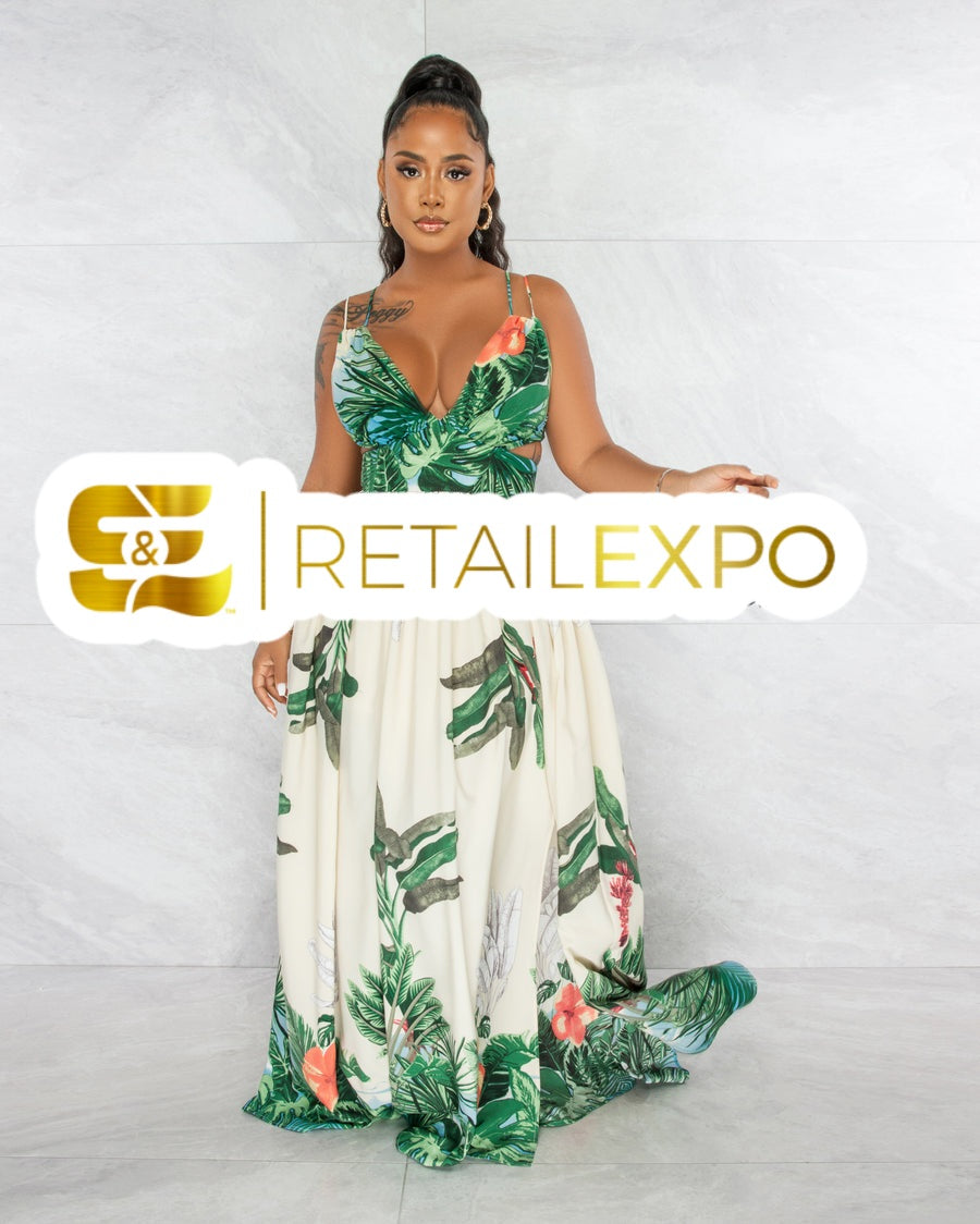 Vestido Longo Recorte Estampa Folha Verde Off-White