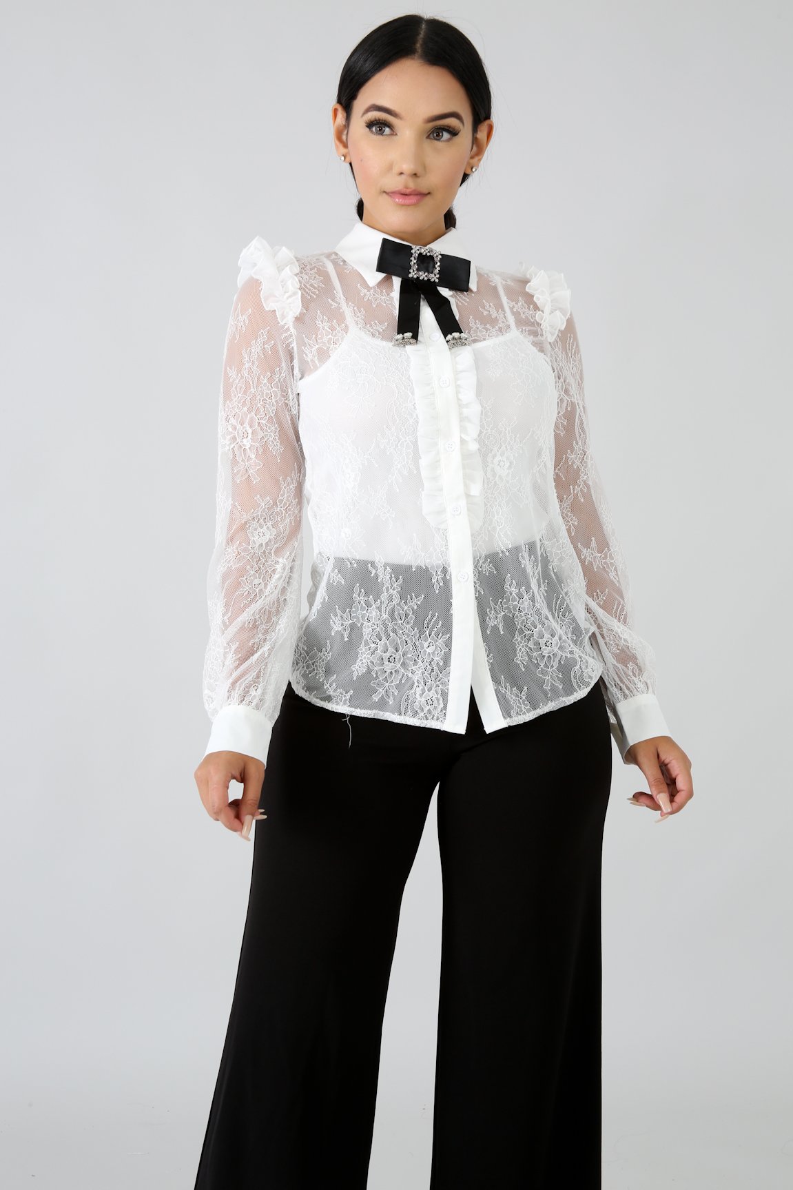 lace sheer brocade top