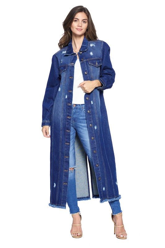 Distressed Maxi Denim Jacket