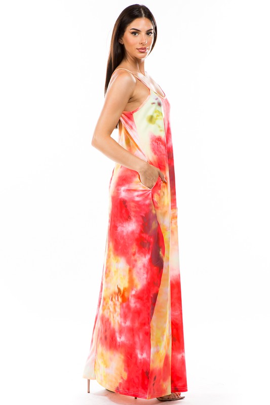Vestido Maxi Tie Dye de Alcinha Soltinho com Bolsos
