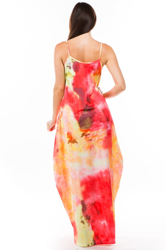 Vestido Maxi Tie Dye de Alcinha Soltinho com Bolsos