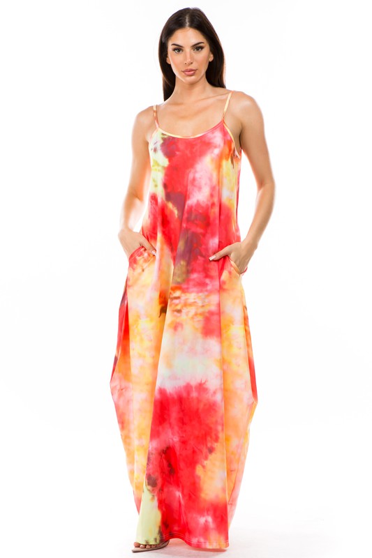 Vestido Maxi Tie Dye de Alcinha Soltinho com Bolsos