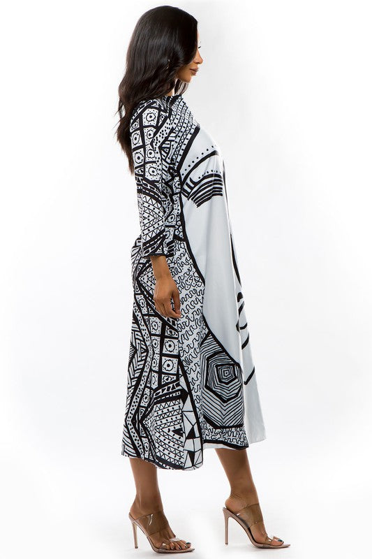 Vestido Camisão Longo Estampa Facial