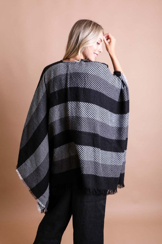 Classic Striped Knit Poncho