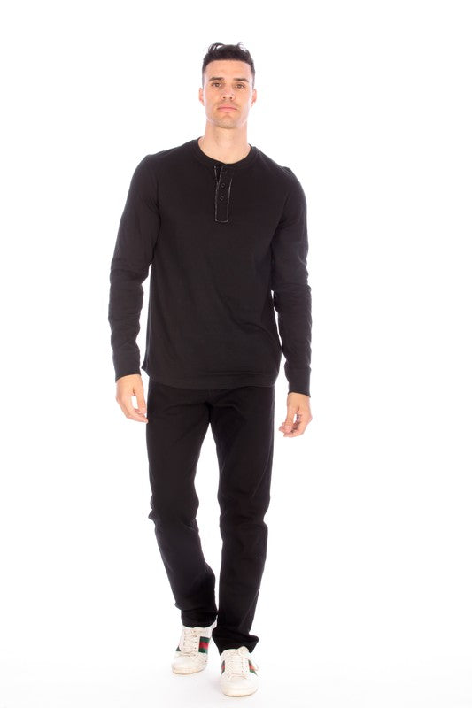 Men's Henley Black Long Sleeve Shirt