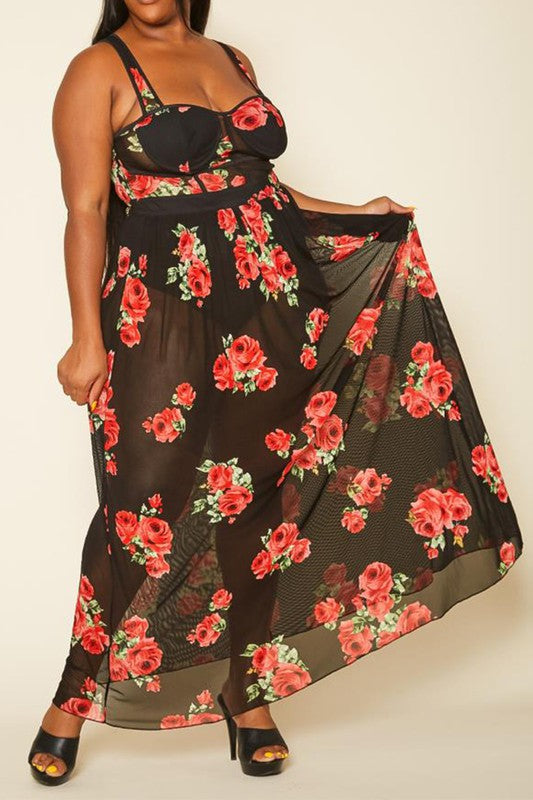 Plus Size Rose Print Sheer Maxi Dress – S&E Retail Expo
