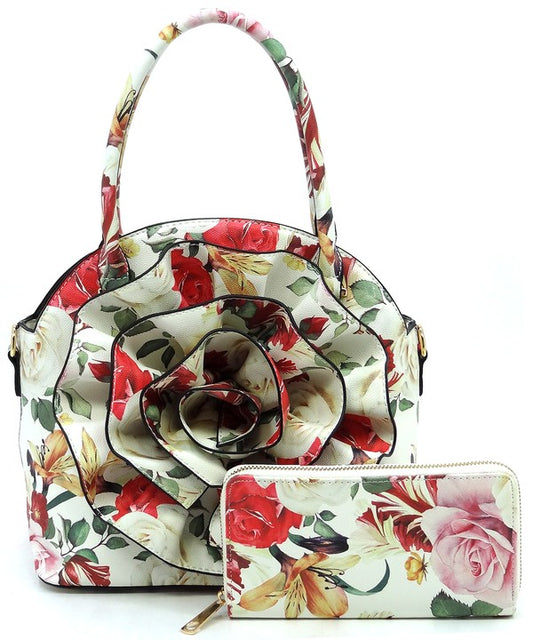 3D Flower Print 2 in 1 Satchel (5 Colors)